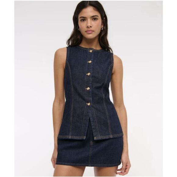 Abercrombie & Fitch Jackets & Blazers - Abercrombie & Fitch Denim Vest Womens Large Blue Dark Wash Button Tie Back New